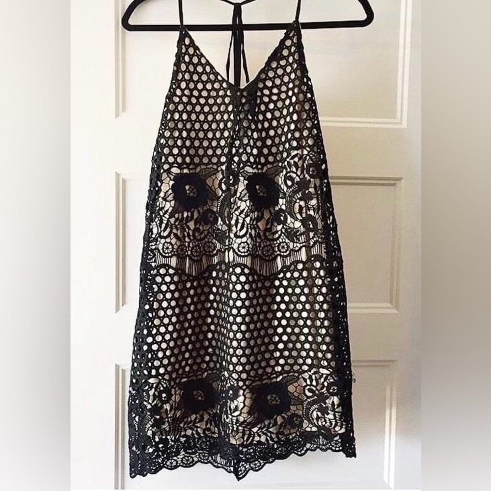 Black Lace Overlay Slip Dress